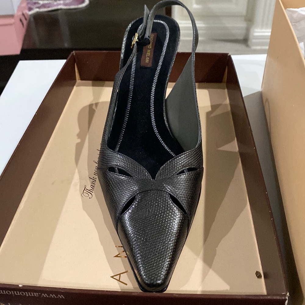 Antonio Melani point toe black sling backs